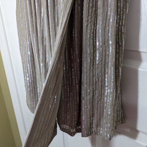 Renzo + Kai 100% Silk Gray Iridescent Sequined Wrap Skirt Mini Dress - size S - Picture 4 of 14
